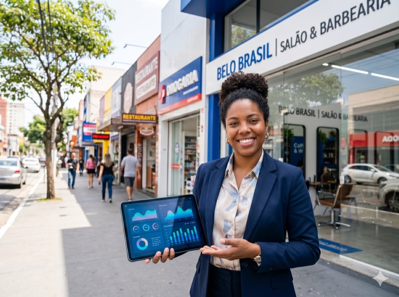 Gestora de rede de salões acompanhando as lojas pelo tablet